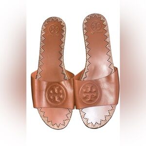 Tory Burch Women's Brown Leather Logo Slide Sandals